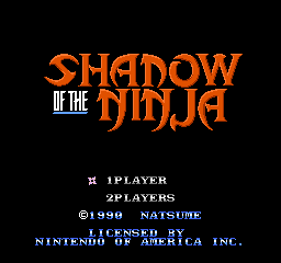 Shadow of the Ninja title screen for NES